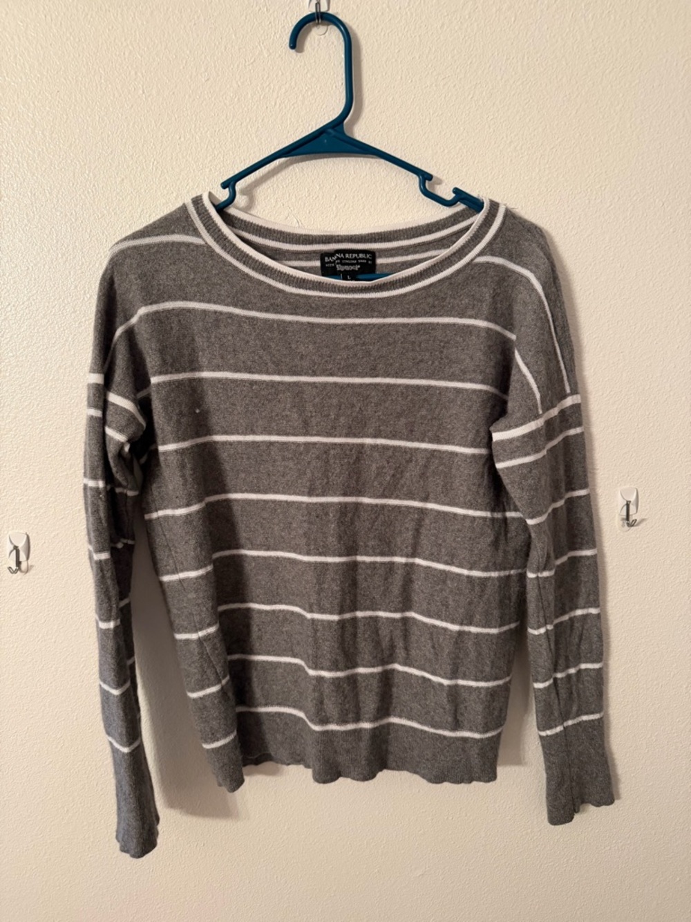 Banana Republic Gray & White Striped Knit Pullover
